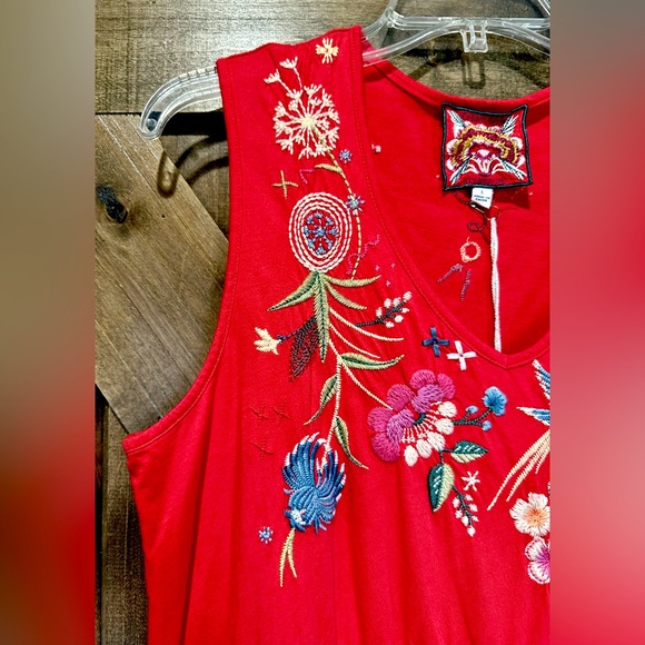 NWT Johnny Was Red Sleeveless Embroidered Dress Sz L - Picture 3 of 14